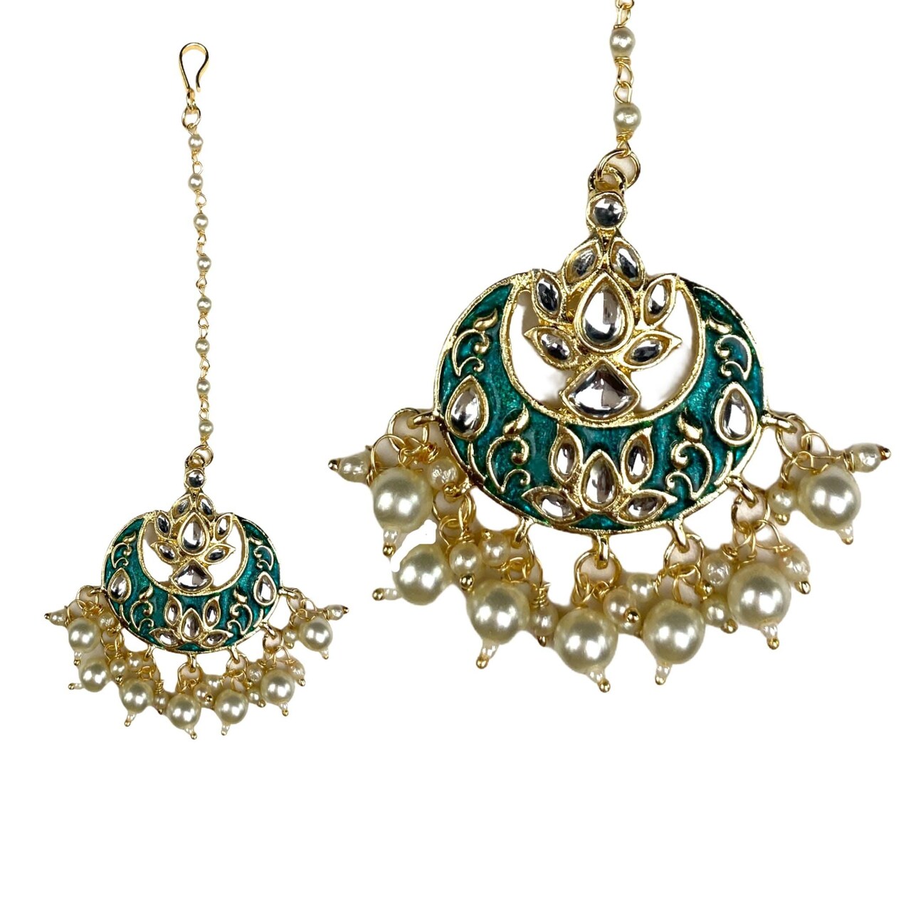 Kundan Chand Tikka with Gold Plating Indian Traditional Maang Tikka Pakistani, Indian Forehead Fashion Jewelry Matha Patti Designer Head Accessory Indian Wedding Gift for Her